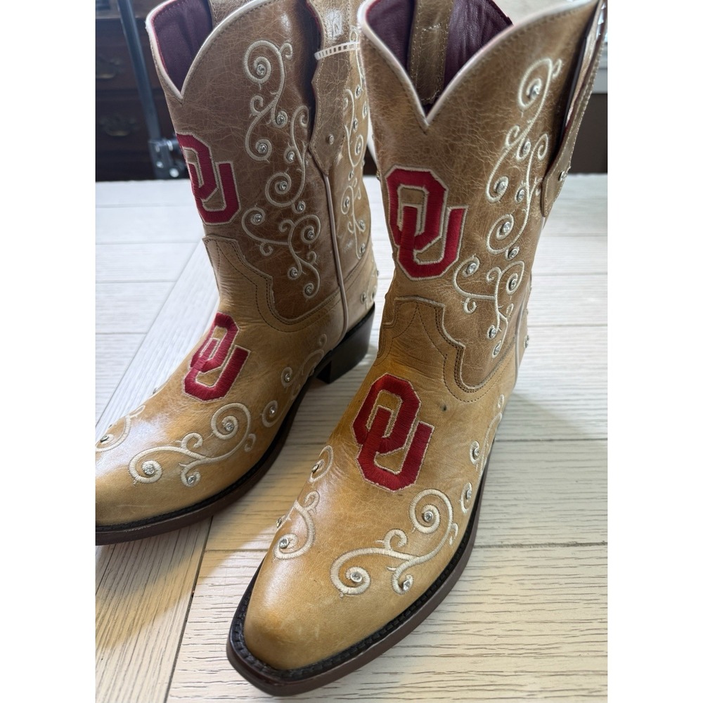 NCAA Vaccari OU Oklahoma Sooners Women 10 Midcalf Leather NWT Cowboy Boots Rare
